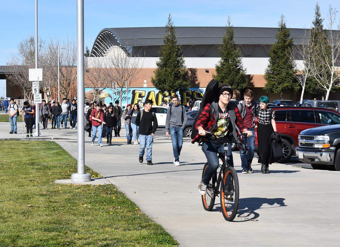 Here, students leave the Enochs High campus after school on Tuesday, Feb. 20, 2018.