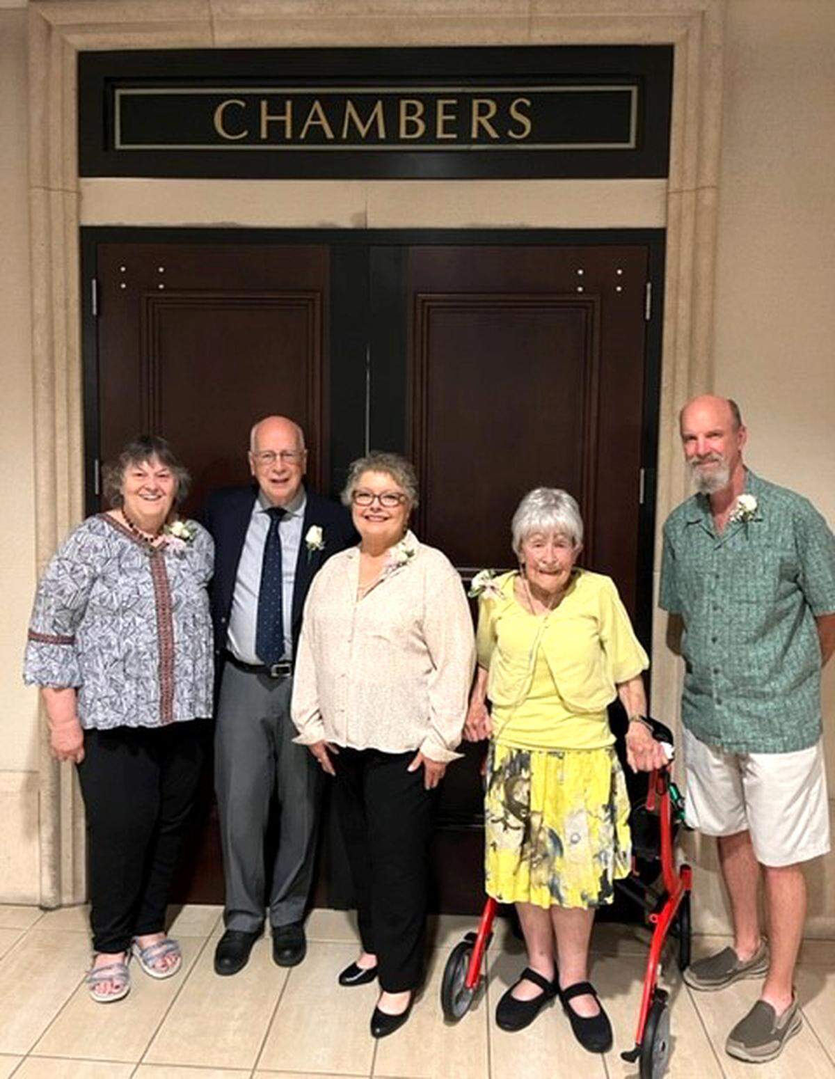 Stanislaus County supervisors presented Outstanding Senior Citizen awards to (from left) RoseLee Hurst, Raymond Nipper, Jane Shaw, Jenny Kenoyer and Jeff Lorenzi on May 17, 2022.