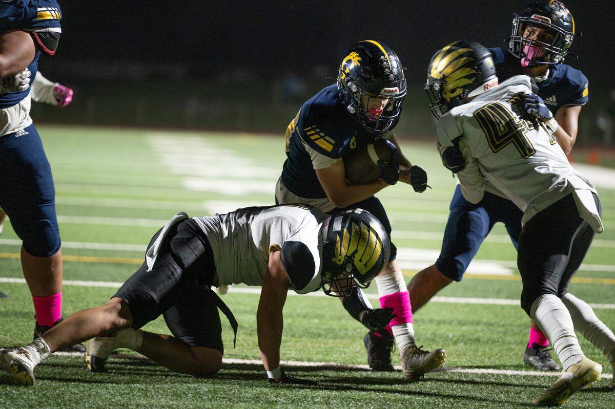 Gregori’s Michael Marsden scores on a short run during the Central California Athletic League game with Enochs at Gregori High School in Modesto, Calif., Friday, Oct. 6, 2023.