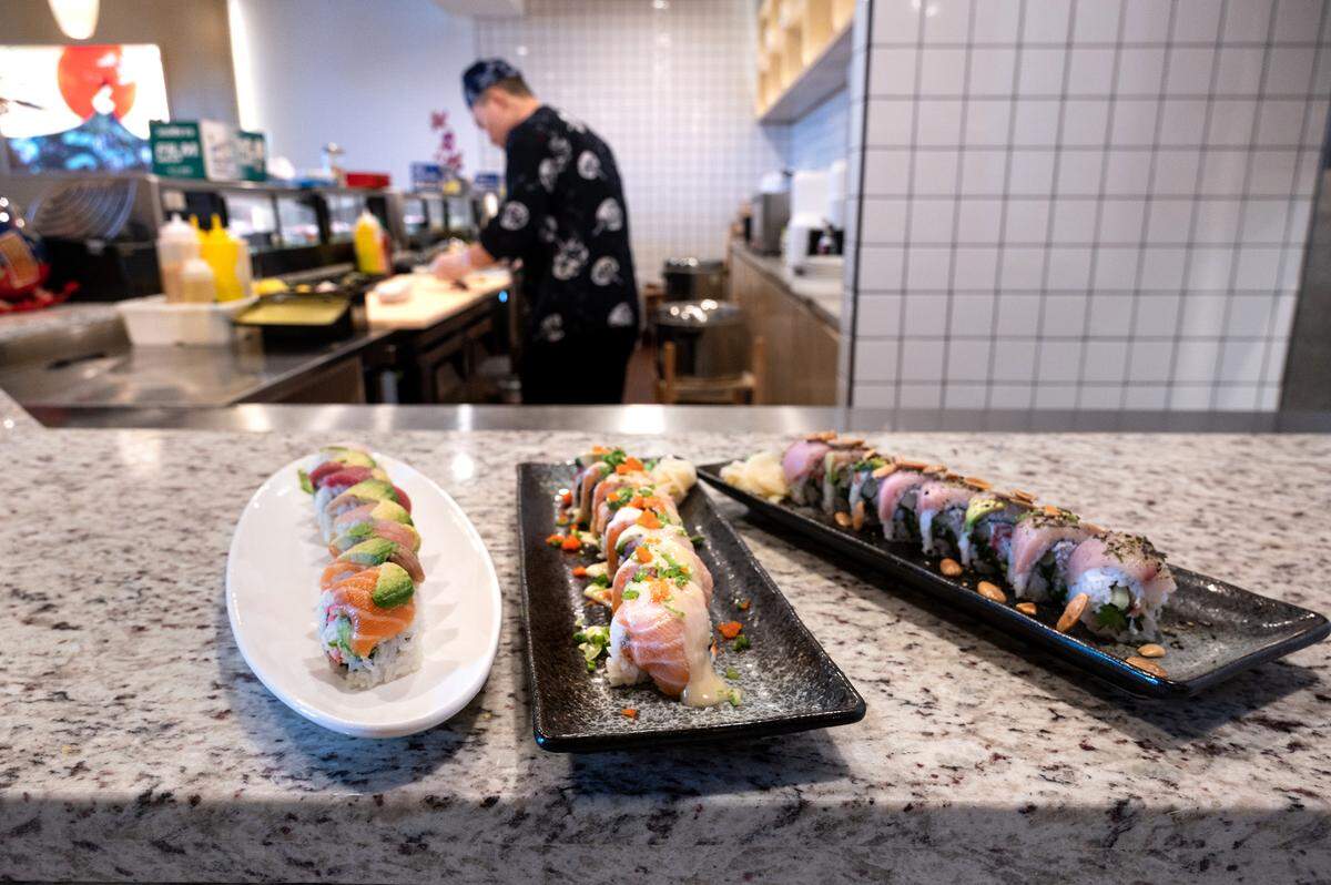 From the left, Rainbow roll, Tomo roll and Laguna beach roll at Okawa Sushi & Grill on Oakdale Road in Modesto, Calif., Thursday, September 29, 2022.
