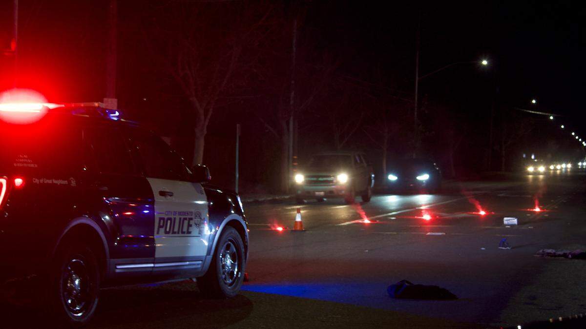 A pedestrian died Dec. 14, 2021, after being struck by a vehicle at a five-way intersection in west Modesto, police said.