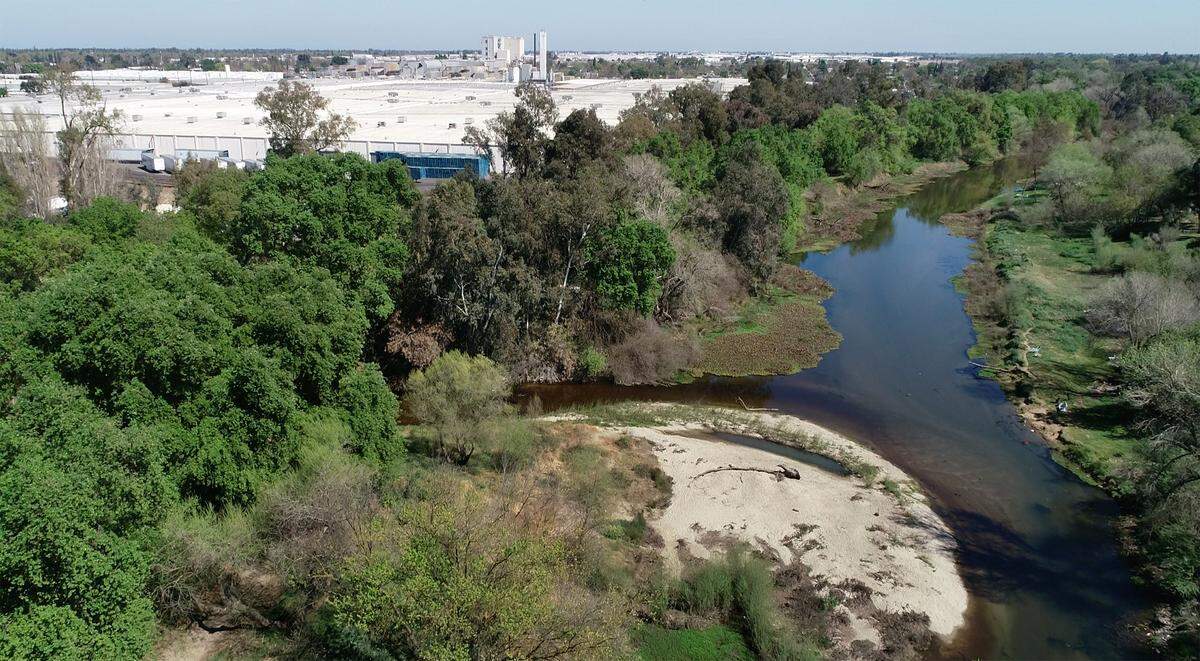 The city of Modesto is working on a land swap with Gallo Winery. The city would trade the 12-acre Beard Brook Park for a 12-acre, half-mile strip of open land Gallo owns along the Tuolumne River between Dry Creek and Santa Cruz Avenue. Photographed looking east where Dry Creek flows into the Tuolumne River in Modesto, Calif., on Tuesday, March 22, 2022.