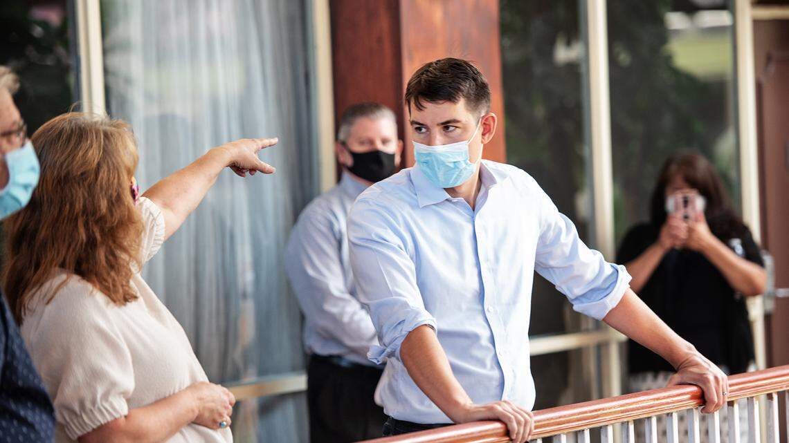Congressman Josh Harder tours the former Clarion Hotel with Stanislaus Regional Housing Authority in Modesto in September 2021.
