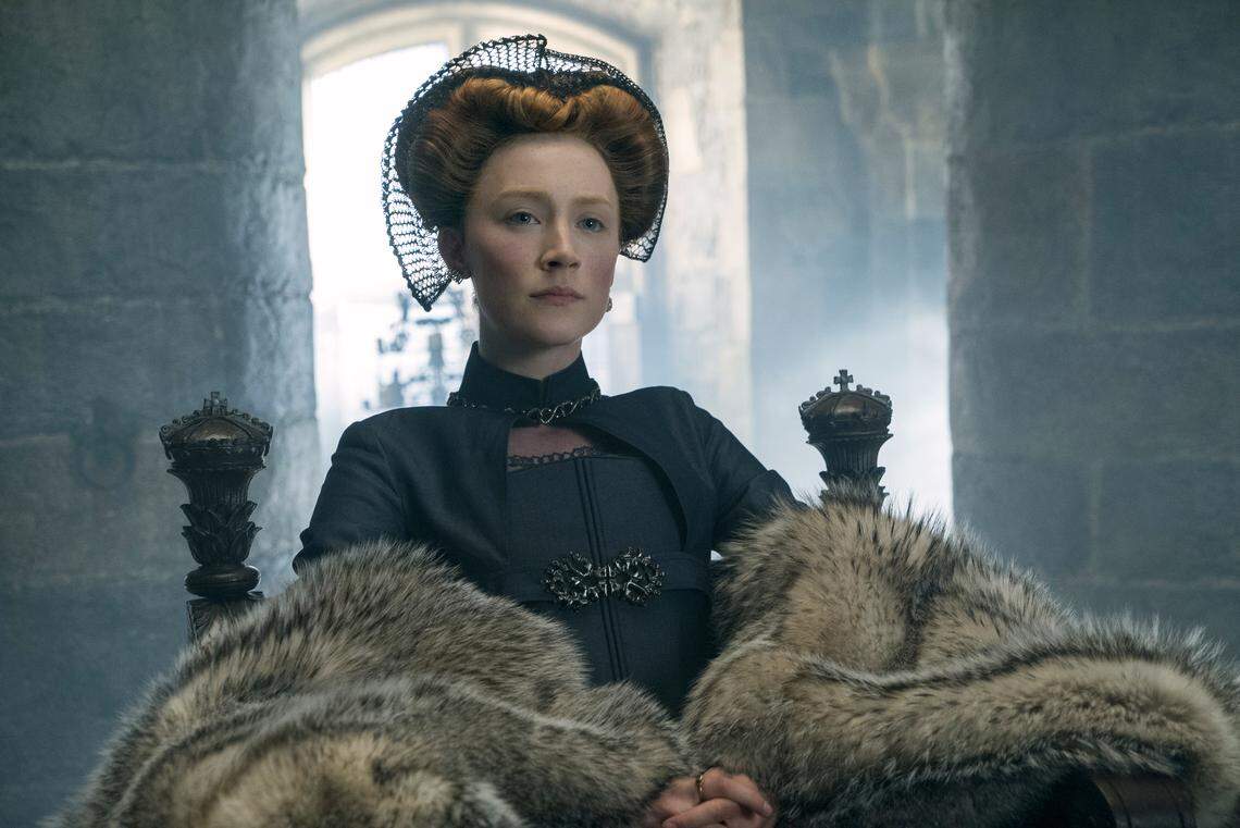 This image released by Focus Features shows Saoirse Ronan as Mary Stuart in a scene from “Mary Queen of Scots.” (Liam Daniel/Focus Features via AP)
