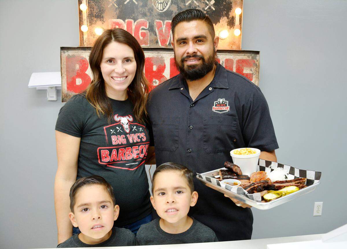 Big Vic’s BBQ has opened in Turlock, Calif. serving wood-smoked meats, sandwiches and sides. Pictured Top L-R clockwise: Jill Rivas, Victor Rivas, and Caleb and Liam Rivas, age 4.