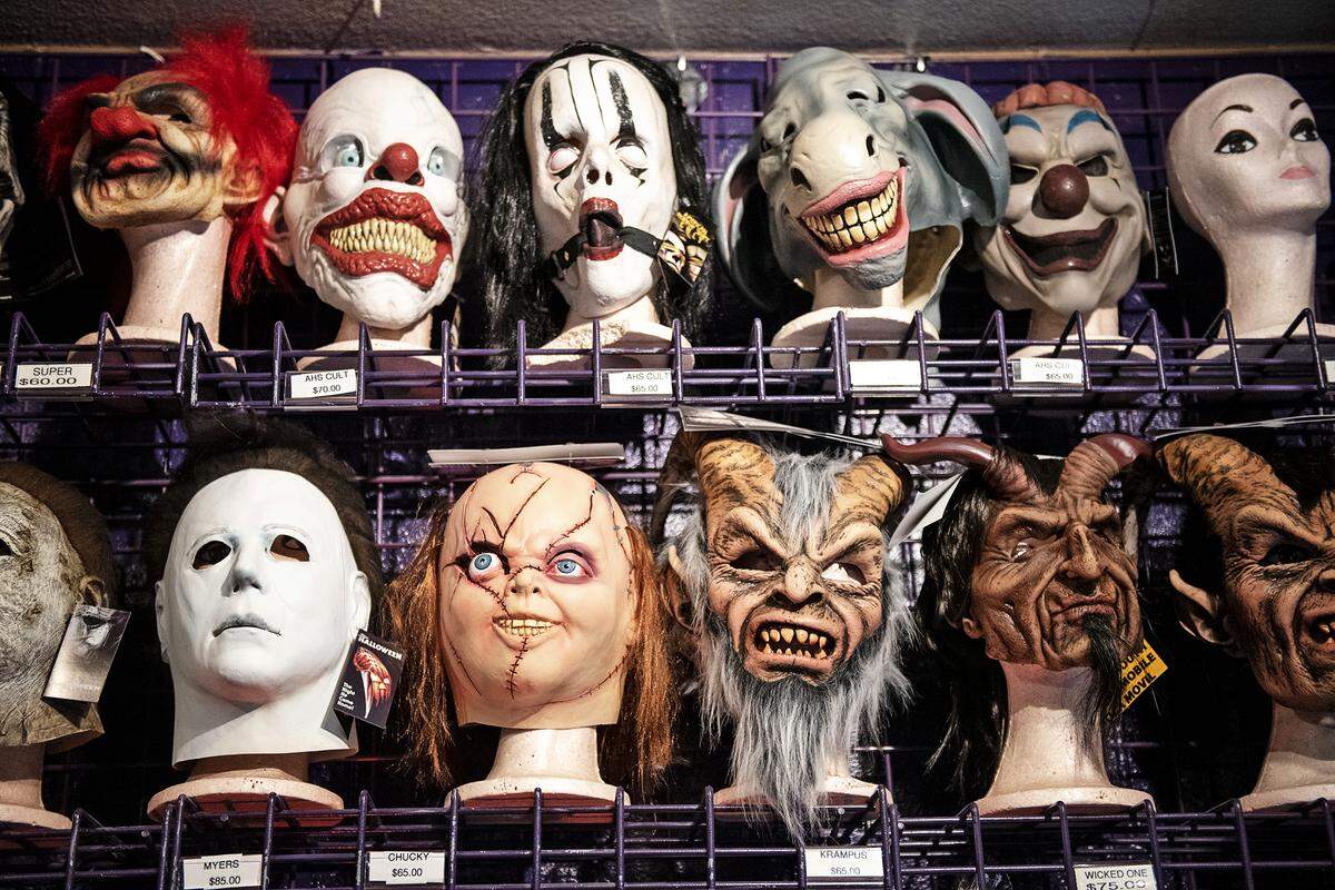 Costume masks at Daydreams and Nightmares in Modesto, Calif., Thursday, Oct. 17, 2019. 
