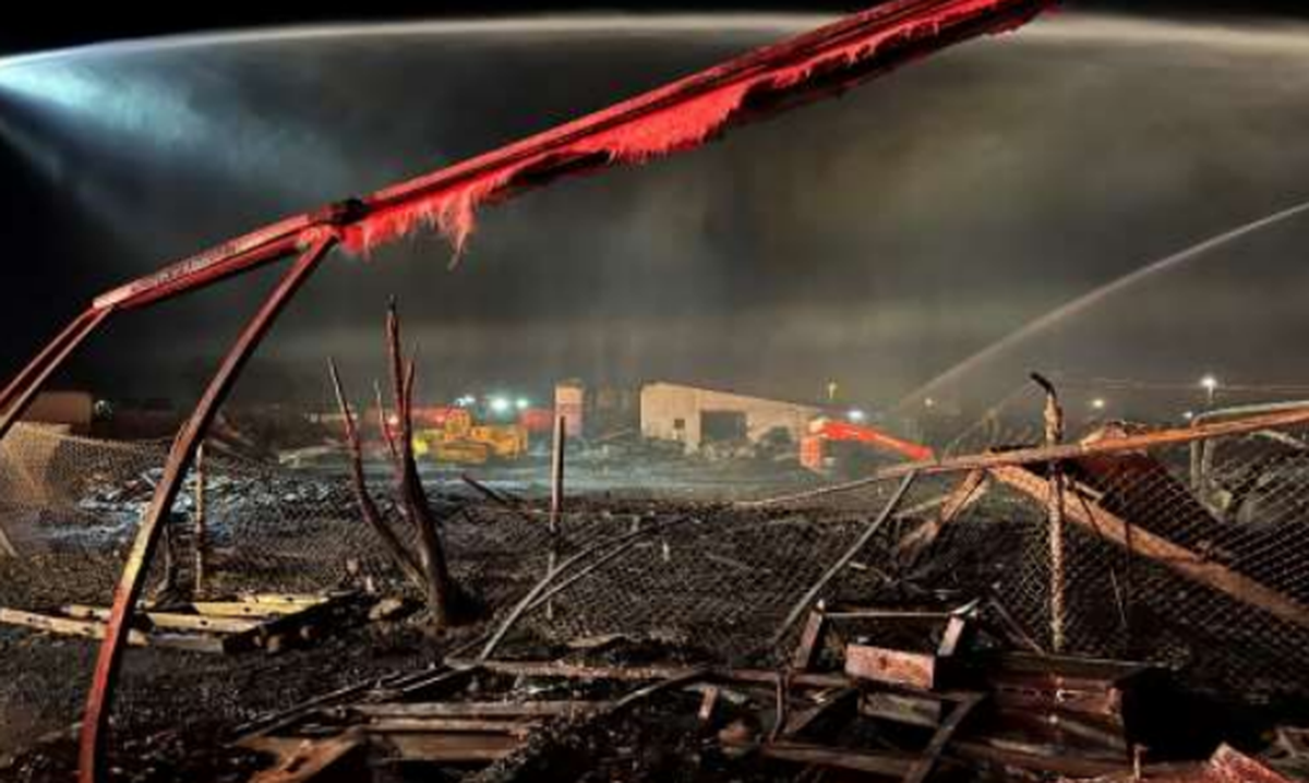 The Modesto Fire Department estimated that a wood pallet fire on the 600 block of Janopaul Lane in Modesto caused about $1.2 million in damages. Friday, Aug. 09, 2024.