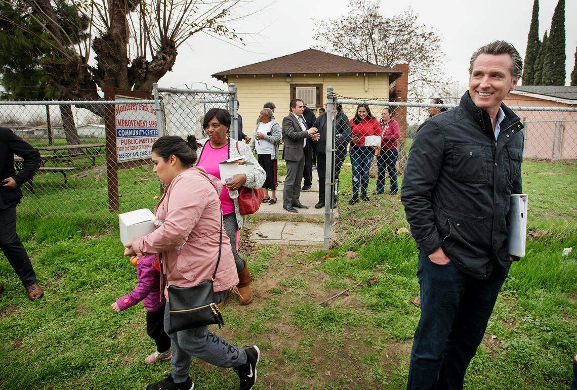 California Governor Gavin Newsom visited Monterey Tract in Ceres, Calif., to talk with residents about getting safe and affordable drinking water Friday, Jan. 11, 2019.