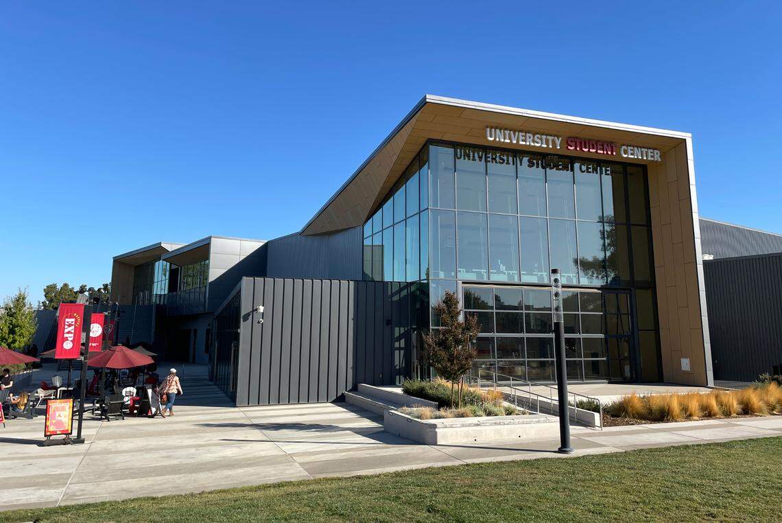 The student center at California State University, Stanislaus is seen in Turlock, Calif., on Friday, Oct. 17, 2023.