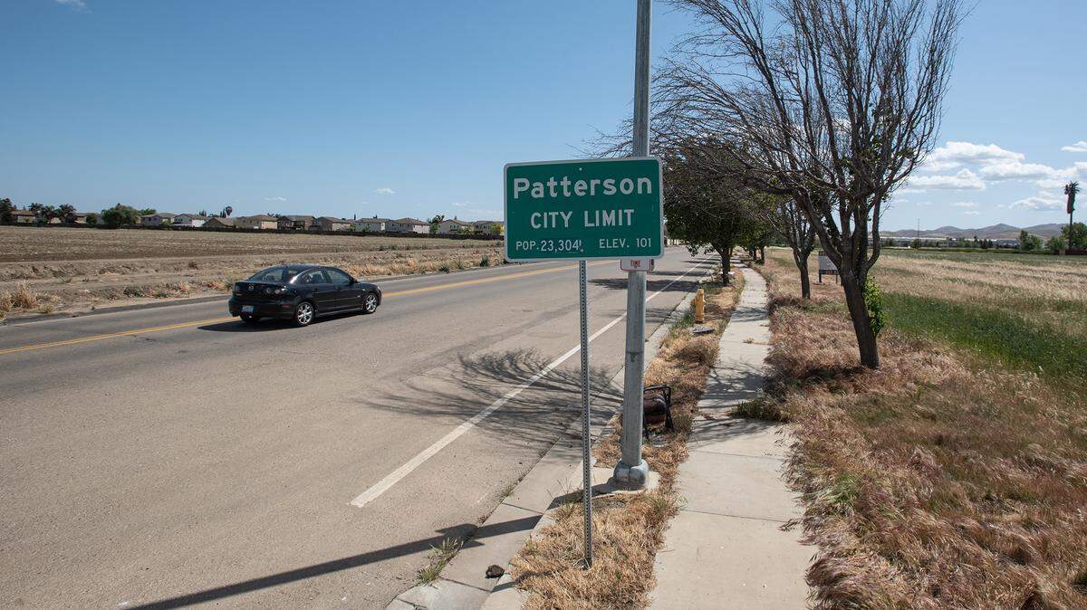 Site of the proposed Zacharias housing development, left, along Baldwin Road in Patterson, Calif., on Tuesday, April 12, 2022.
