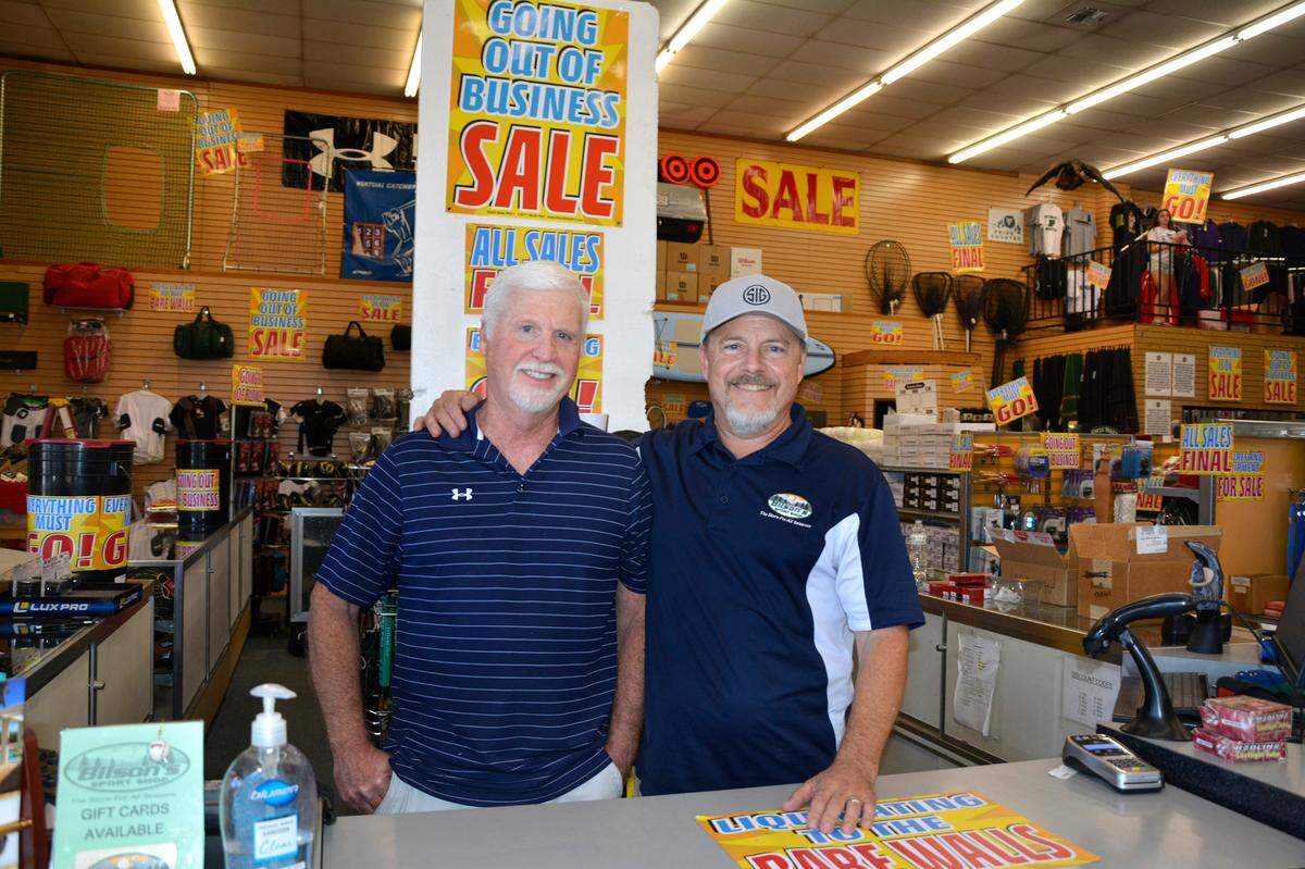 Bilson’s Sports Shop owners Steve Moe (left) and Brad inside their sporting and hunting goods store June 21, 2022 in Turlock, Calif.