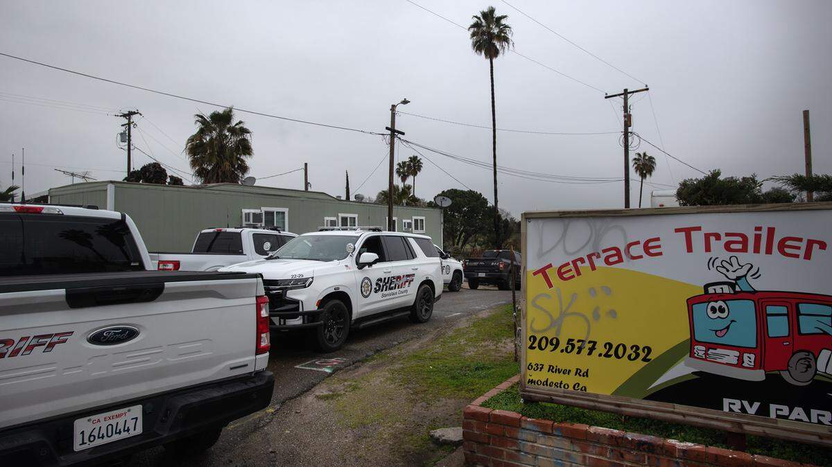 The Stanislaus County Office of Emergency Services gave residents at Terrace Trailer Park on River Road an evacuation order due to potential flooding in Modesto, Calif., Friday, March 10, 2023. The RV park is sits on the Tuolumne River which is expected to rise to 54 feet overnight. Flood stage is at 55 feet along that section of the Tuolumne.
