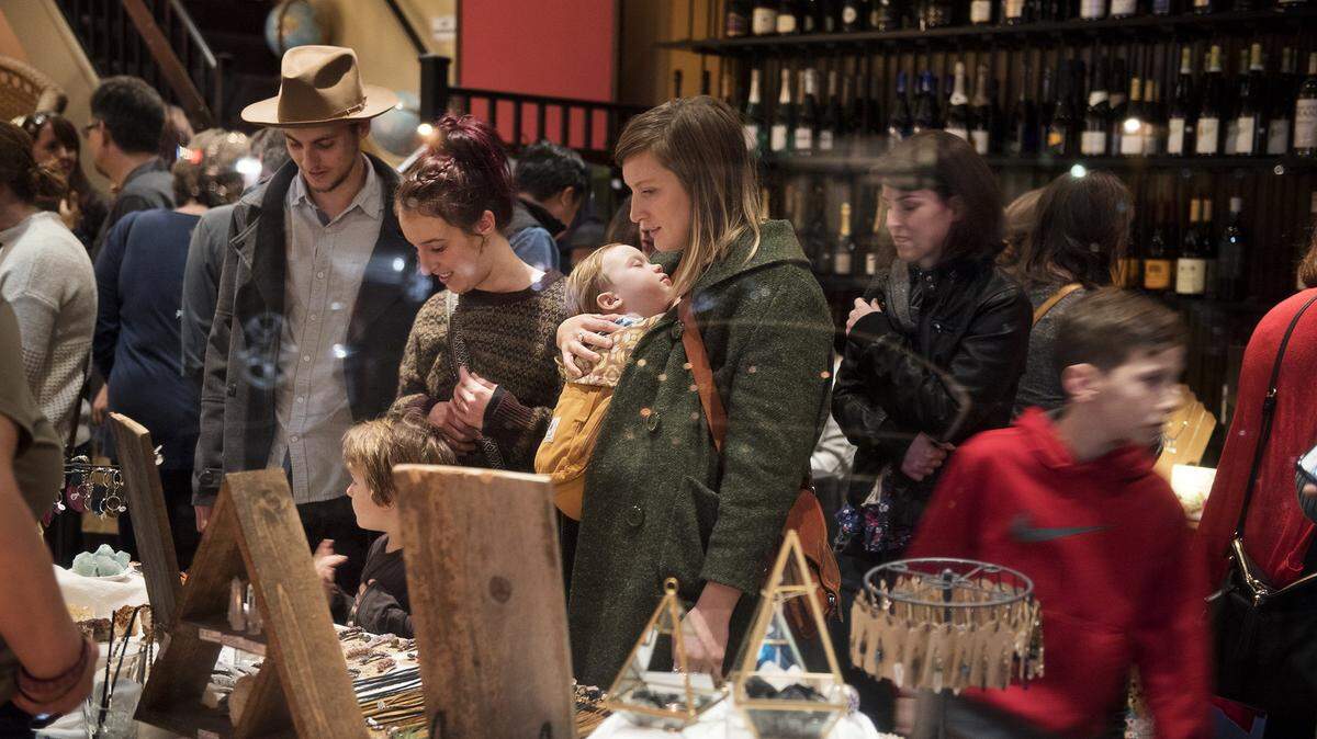People look at handmade items during the 2017 Mod Shop in Modesto.