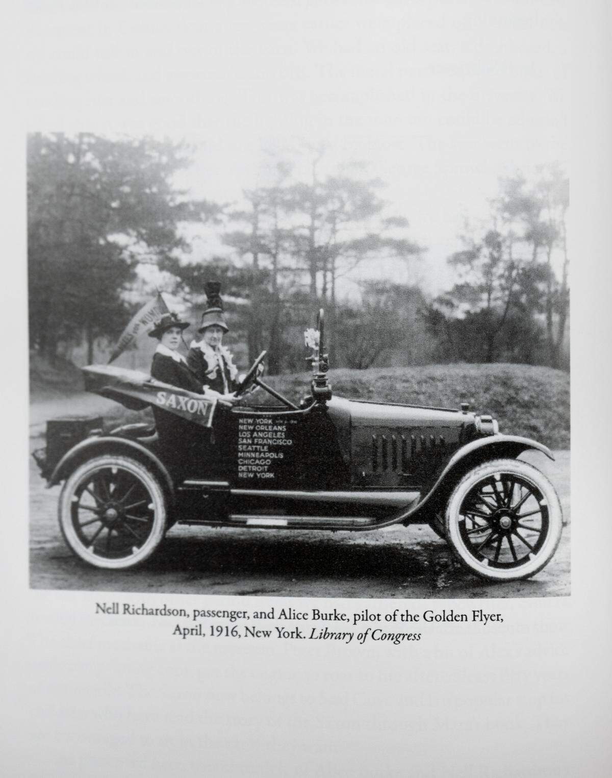 An archival photo of Nell Richardson and Alice Burke from the book “Driving the Vote for Women” by Jeryl Schriever.