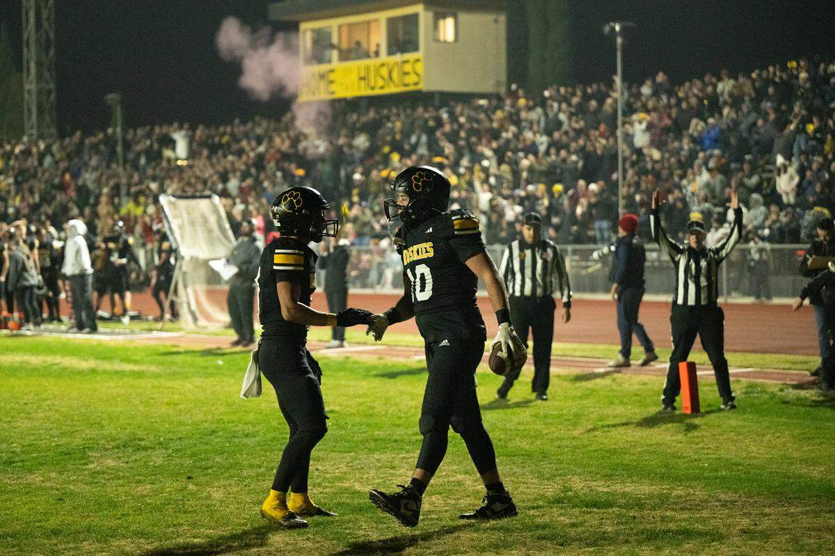 Max Mankins’ touchdown was the only touchdown Hughson scored in the first half in the CIF Northern California Division 4-AA Bowl Game with St. Vincent de Paul in Hughson, Friday, Dec. 6, 2024.