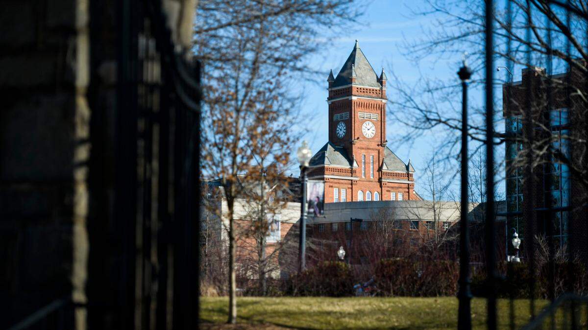 Biddle Hall clock and bell tower at Johnson C. Smith University in Charlotte, N.C., Wednesday, Feb. 2, 2022.
