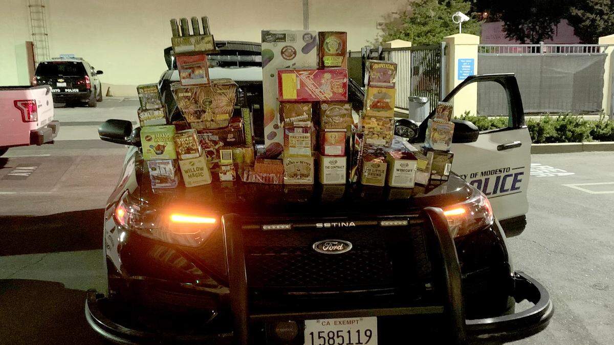 Dozens of illegal fireworks were seized following a road rage incident in west Modesto on Tuesday, June 15, 2021.