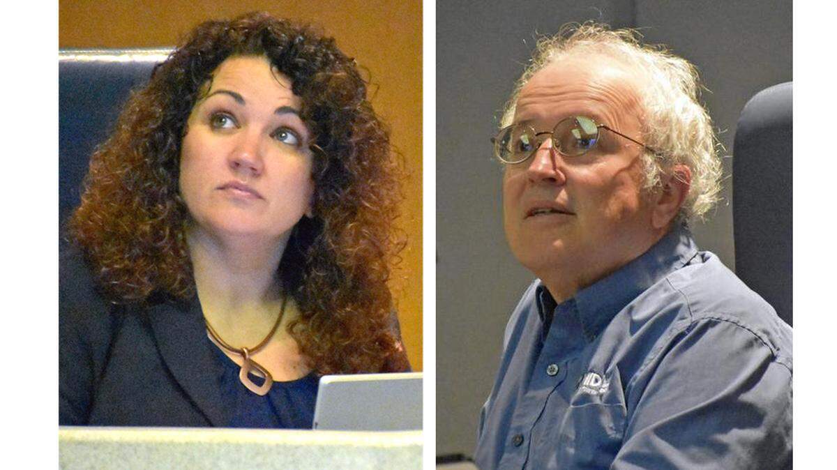 MID board member John Mensinger, right, MID general counsel Ronda Lucas, left.