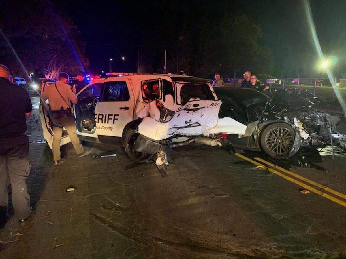 A suspected drunk driver crashed into a parked Stanislaus County Sheriff’s patrol vehicle about 1:30 a.m. Saturday June 8, 2019, near Madera Avenue and Tuolumne Boulevard in Modesto, California.