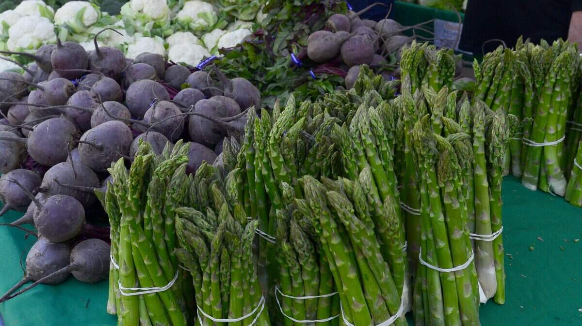 Asparagus and other produce on display during the 2016 opening day of the Modesto Certified Farmers Market. This year's market opens earlier than before, on Thursday, March 15.