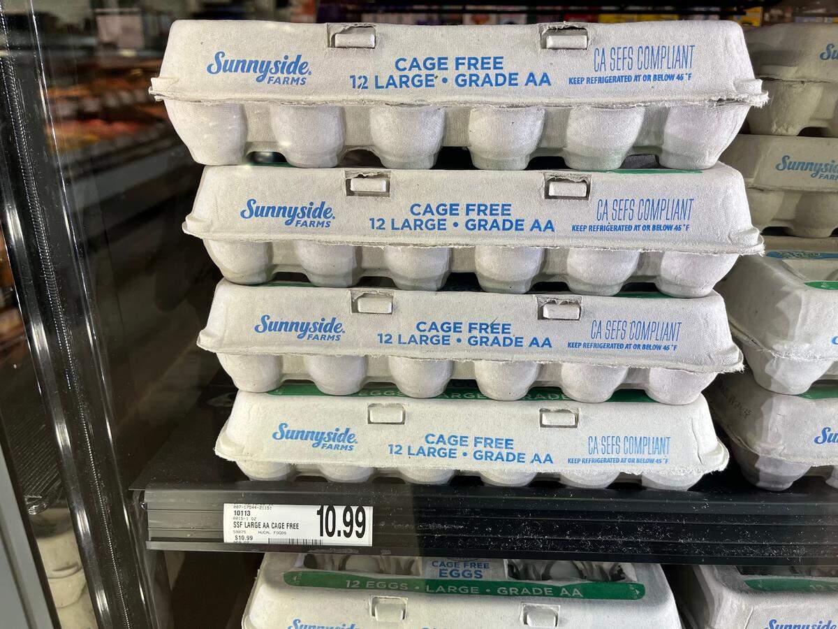 Sunnyside Farms large eggs were selling for $10.99 a dozen at Save Mart on Thursday, March 6, 2025.