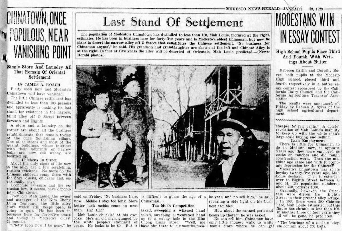 Modesto News-Herald January 1929 article on Modesto’s Chinatown.