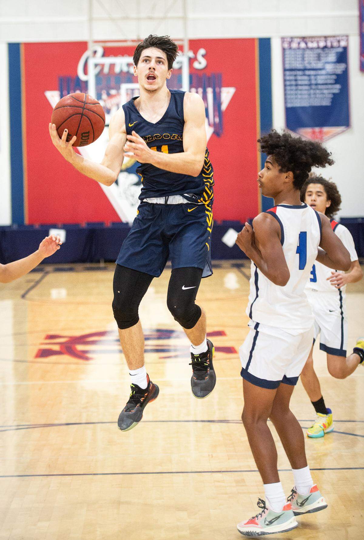 Gregori’s Kyle Monk scores on an uncontested layup during the Holiday Hoop Classic game with Beyer at Modesto Christian High School in Salida, Calif., on Tuesday, Dec. 28, 2021.