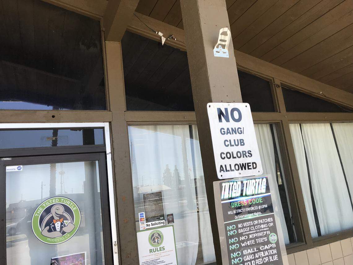 Lists of rules and dress code posted on Monday April 22, 2019, outside the Tilted Turtle Bar & Grill at at 710 N. Ninth Street in Modesto, California. On April 21, 2019, the nightclub was the scene of a shooting that injured three people.