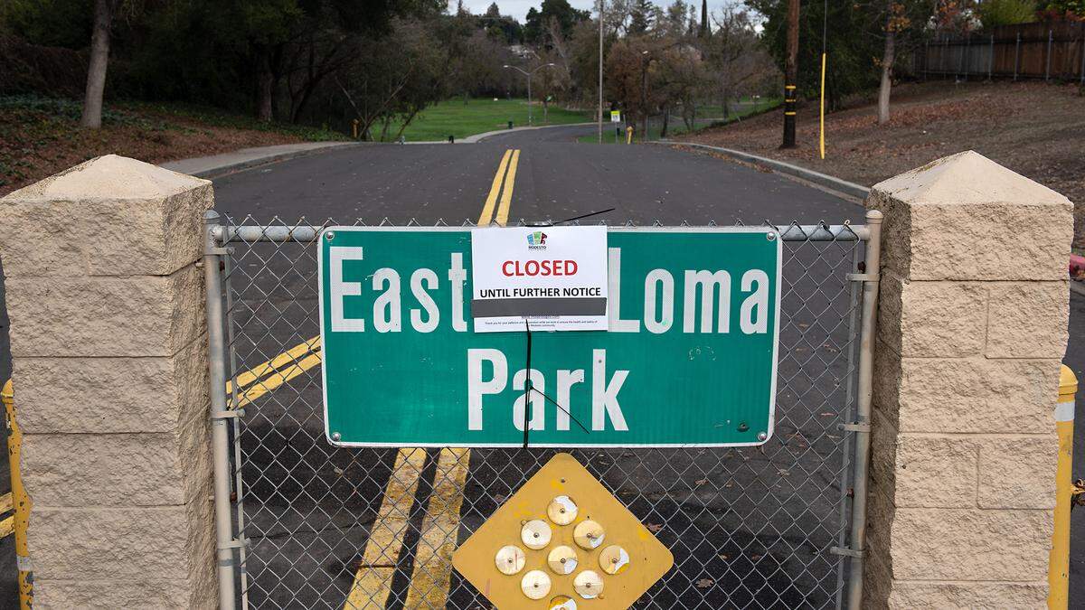 East La Loma Park has been closed because of flooding and erosion and the anticipation of more rain this week. Photographed in Modesto, Calif., Tuesday, Jan. 3, 2023.