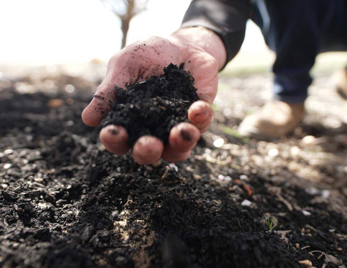 Biochar, a soil amendment that captures carbon, is among the almond-growing practices announced by KIND Snacks for the San Joaquin Valley on April 18, 2023.