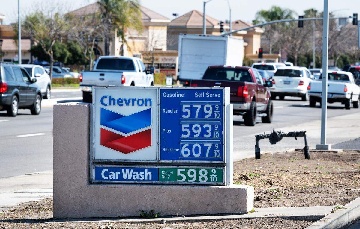 Chevron gas station on Pelandale Road in Modesto, Calif., on Tuesday, March 8, 2022.
