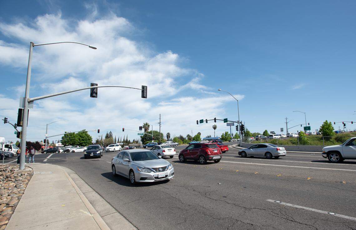 Briggsmore Avenue interchange with Sisk Road, Highway 99 and Orangeburg Avenue in Modesto, Calif., on Monday, April 4, 2022.