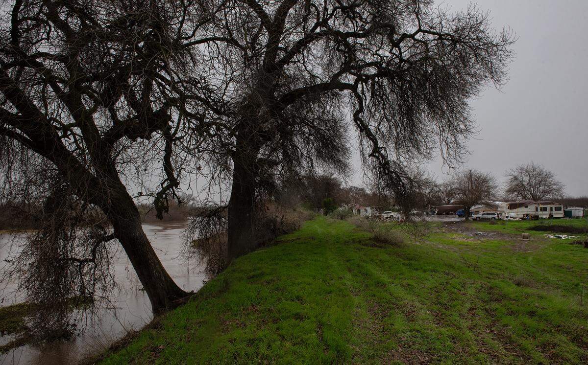 Catfish Camp RV park on the San Joaquin River north of Newman, Calif., Wednesday, Jan. 11, 2023.