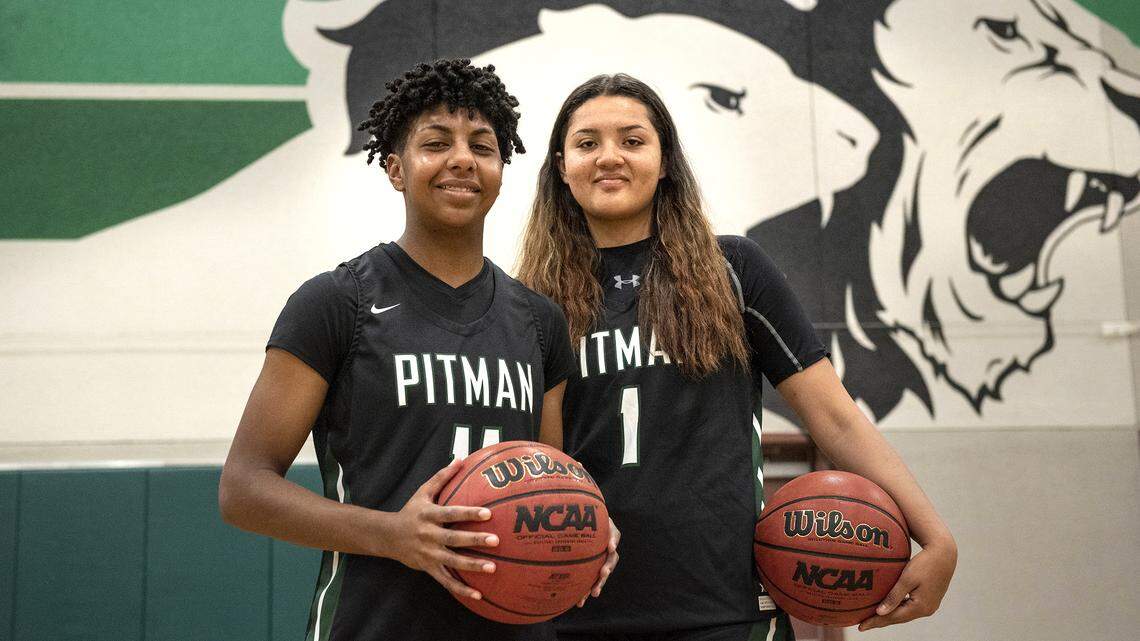 Pitman High School junior Jessica Smith, left, and senior Rayden Simmons, right, are the 2019-20 Modesto Bee’s Girls Basketball Co-Players of the Year honorees after leading the Pride to a CCAL title.
