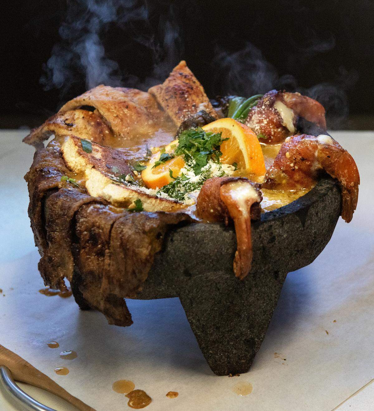 Steaming hot Molcajete at Lupita’s Home Style Cocina on Oakdale Road in Modesto, Calif., on Thursday, Jan. 27, 2022.