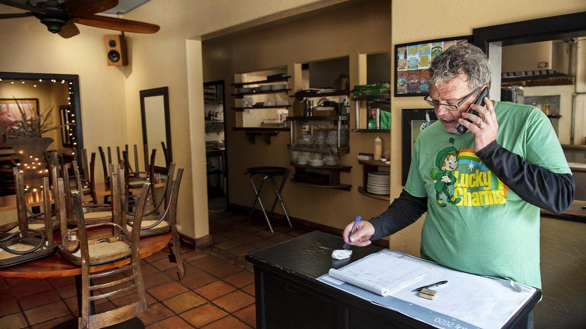 Harvest Moon restaurant owner Mark Smallwood closed his dining room on Tuesday, March 17, 2020 to comply with governor Gavin Newsom’s request that restaurants limit themselves to delivery or takeout.