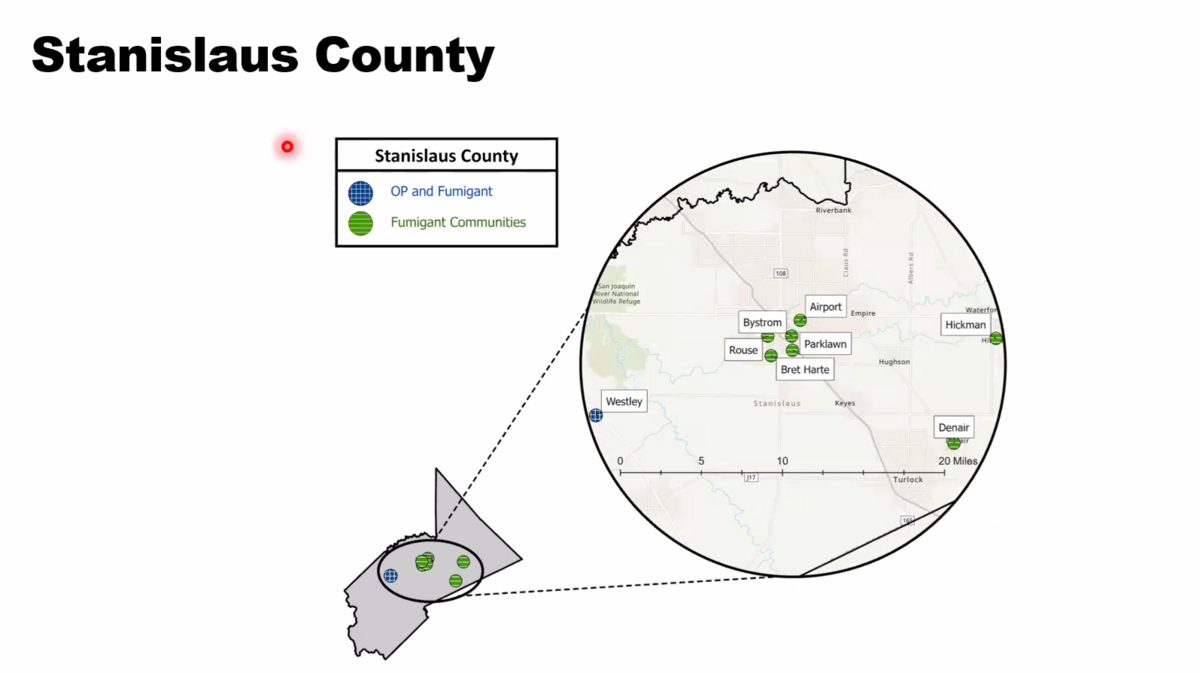 Eight places in Stanislaus County were among the final list of communities identified as being located in either high-fumigant or high-organophosphate use areas.