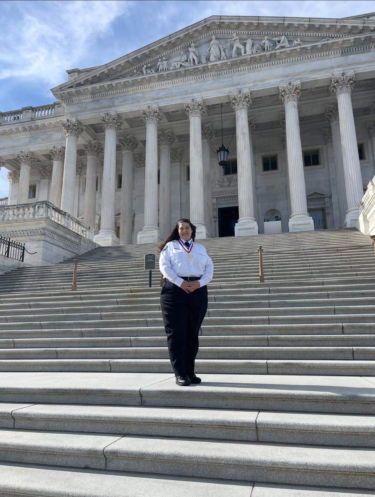 LeAnn Riley on the steps of the Capitol in Washington, D.C. She was honored as a 2025 Star of Life by the American Ambulance Association.