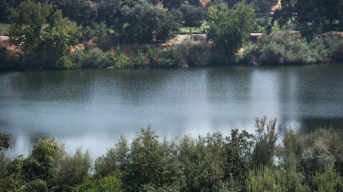 The Tuolumne River runs through Waterford, Calif., on August 24, 2018.