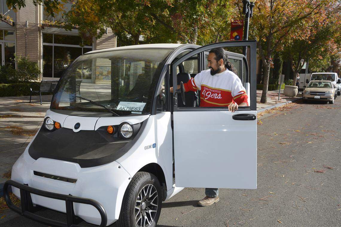 Modesto Cityride, a free downtown shuttle service, will launch soon from the same people behind the upcoming W. Stuart C. Steakhouse. Stuart manager Hugo Zuniga steps into the electric shuttle in downtown Modesto, Calif. Nov. 25, 2019.