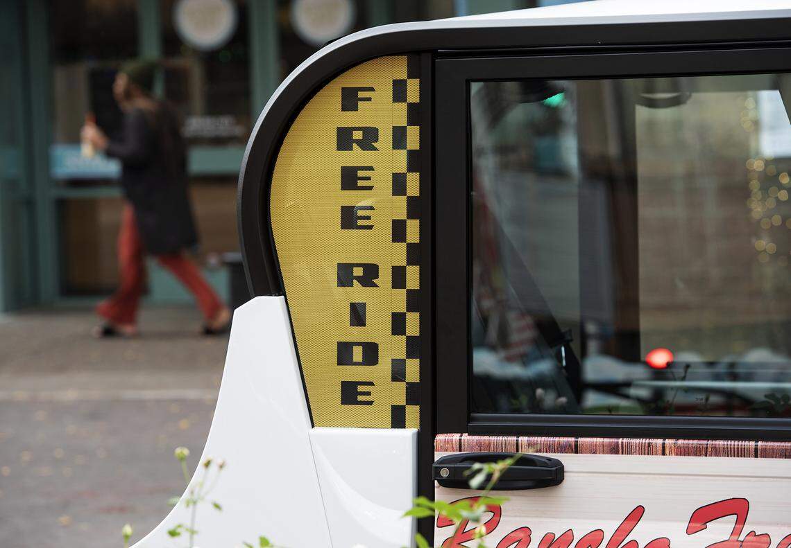Cityride car transports a rider on J Street in Modesto, Calif., on Thursday, Dec. 12, 2019.