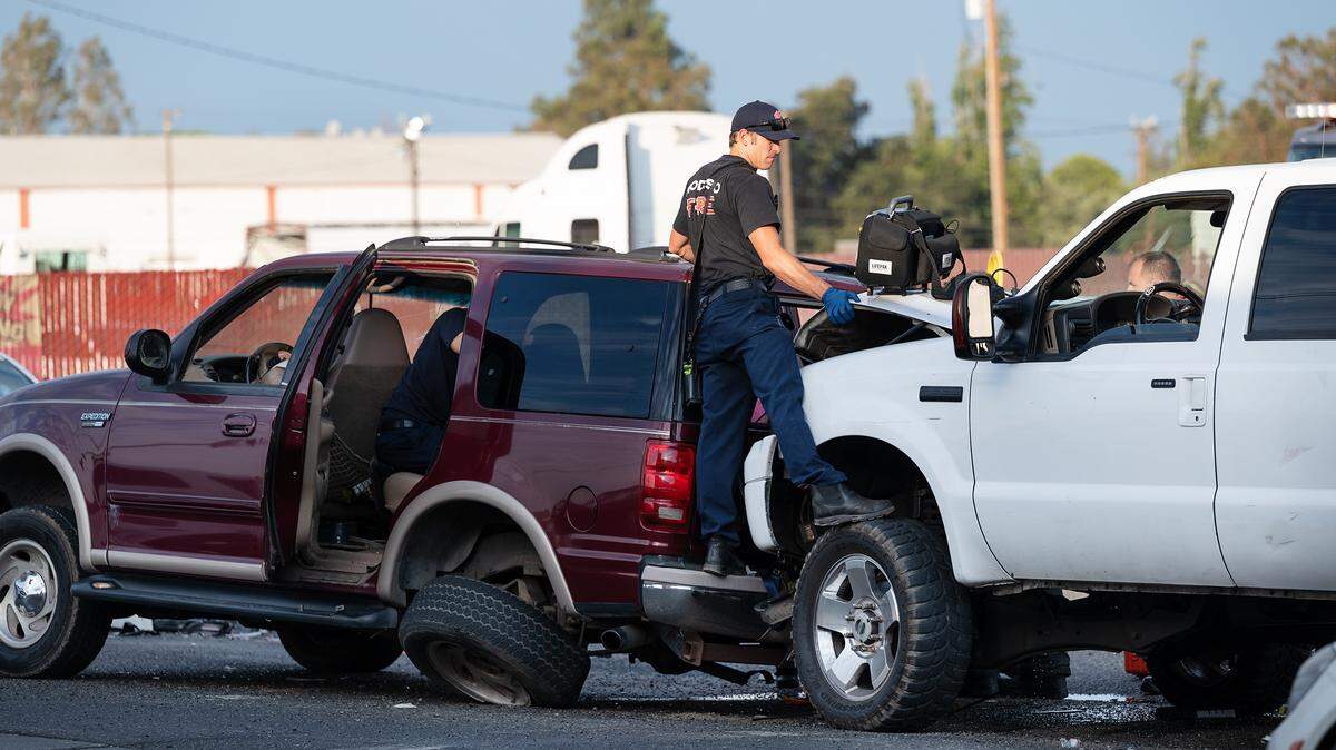 Modesto Fire Department assists after an accident on 9th Street n Modesto, Calif., Saturday, July. 30, 2022.