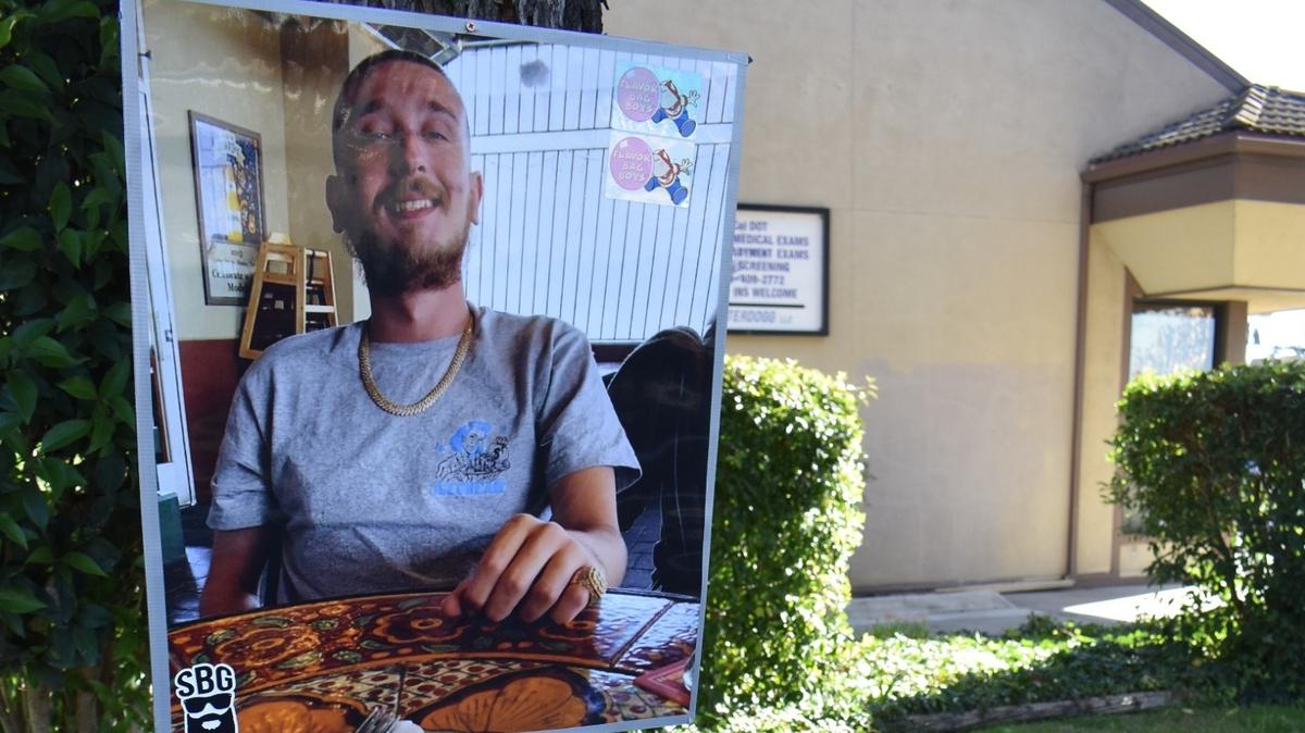 A memorial to 23-year-old Bryan Luque, who was fatally shot Friday night, Nov. 11, 2022, on the 1500 block of Coffee Road in Modesto, was created near where he died.