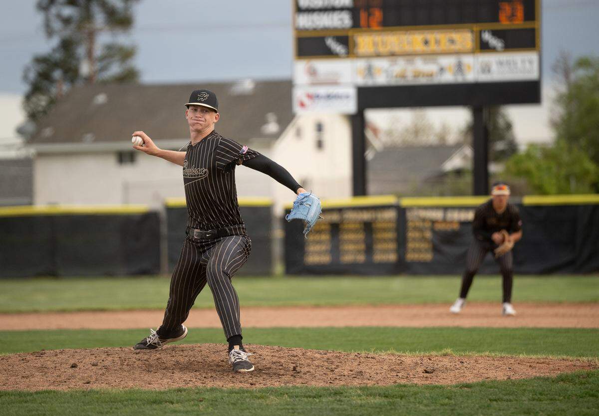 Hughson’s Bryce McDaniel delivers a pitch during a Trans Valley League game with Orestimba in Hughson, Calif., Friday, March 28, 2025. Hughson won the game 23-0.