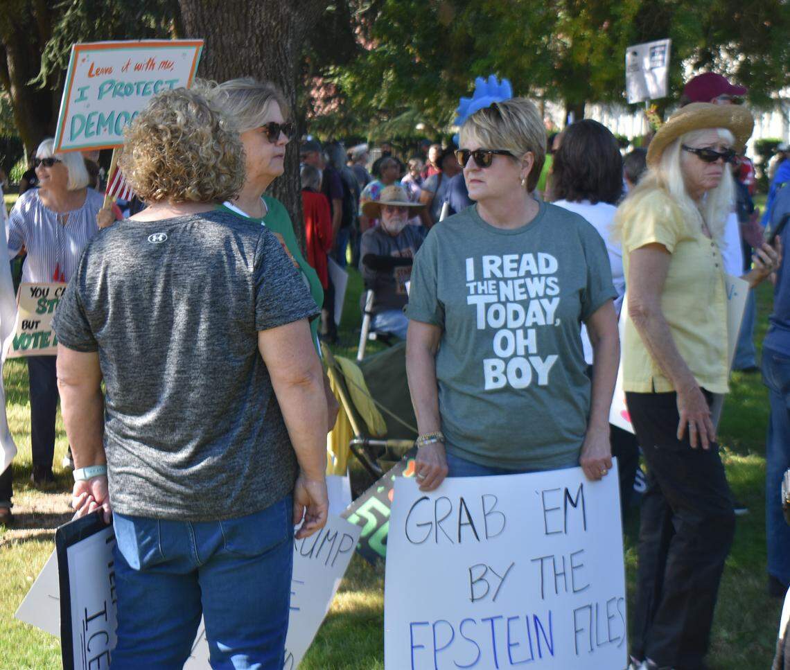 The second No Kings rally in Modesto this year was held in Standiford Park on Tokay Avenue in Modesto, Calif., on Saturday, Oct. 18, 2025.