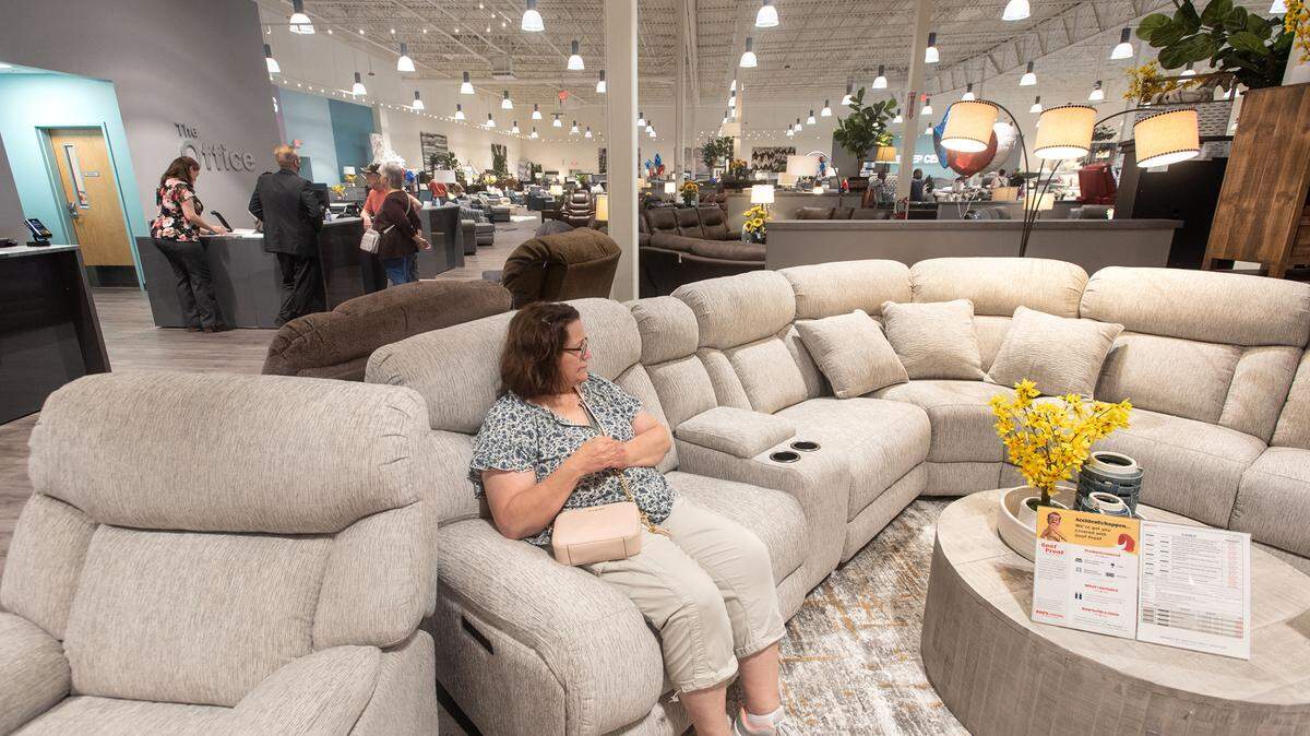 Catherine Brown shops for a new couch at Bob’s Furniture in Modesto Calif., on Friday, May 27, 2022.