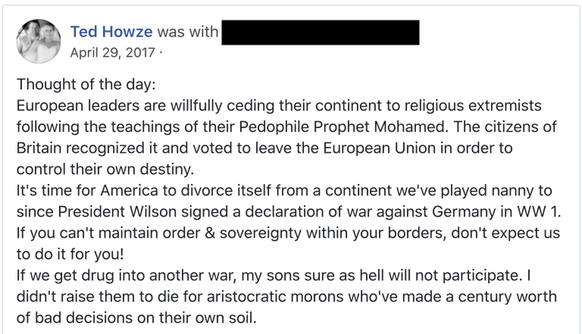 Post on Ted Howze Facebook page