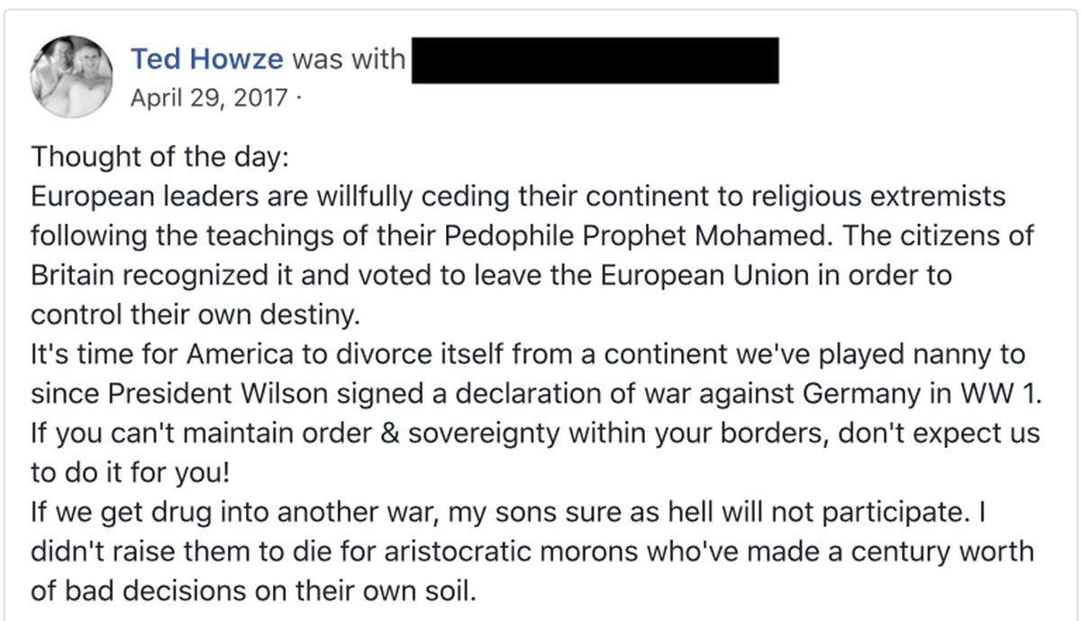 Post on Ted Howze Facebook page