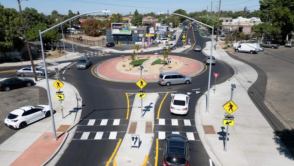 A new Paradise Road roundabout incorporates Ellen and Chicago avenues in Modesto, Calif., Friday, Aug. 16, 2024.