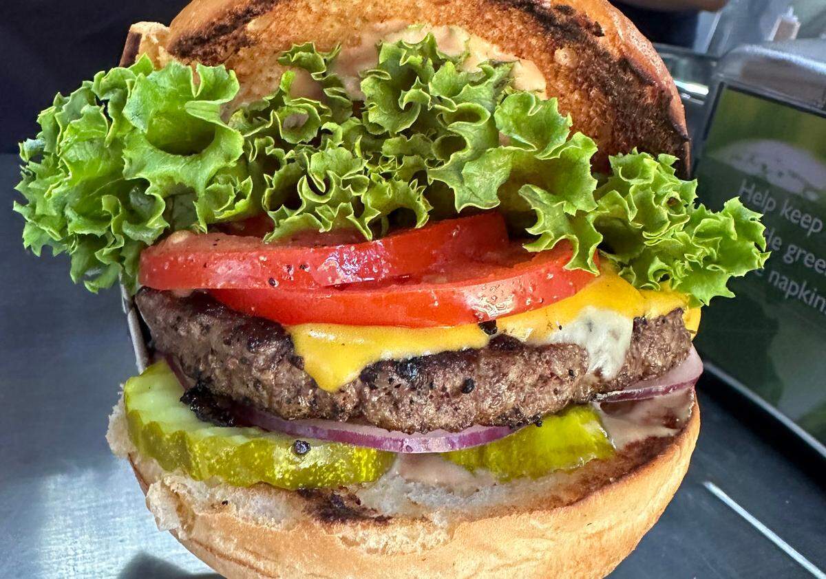 The first burger coming off the Double B’s Burgers food truck.